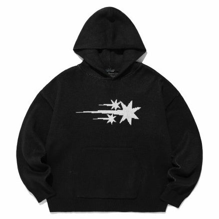 niceghostclub - 3STARS LOGO KNIT HOODIE [BLACK]