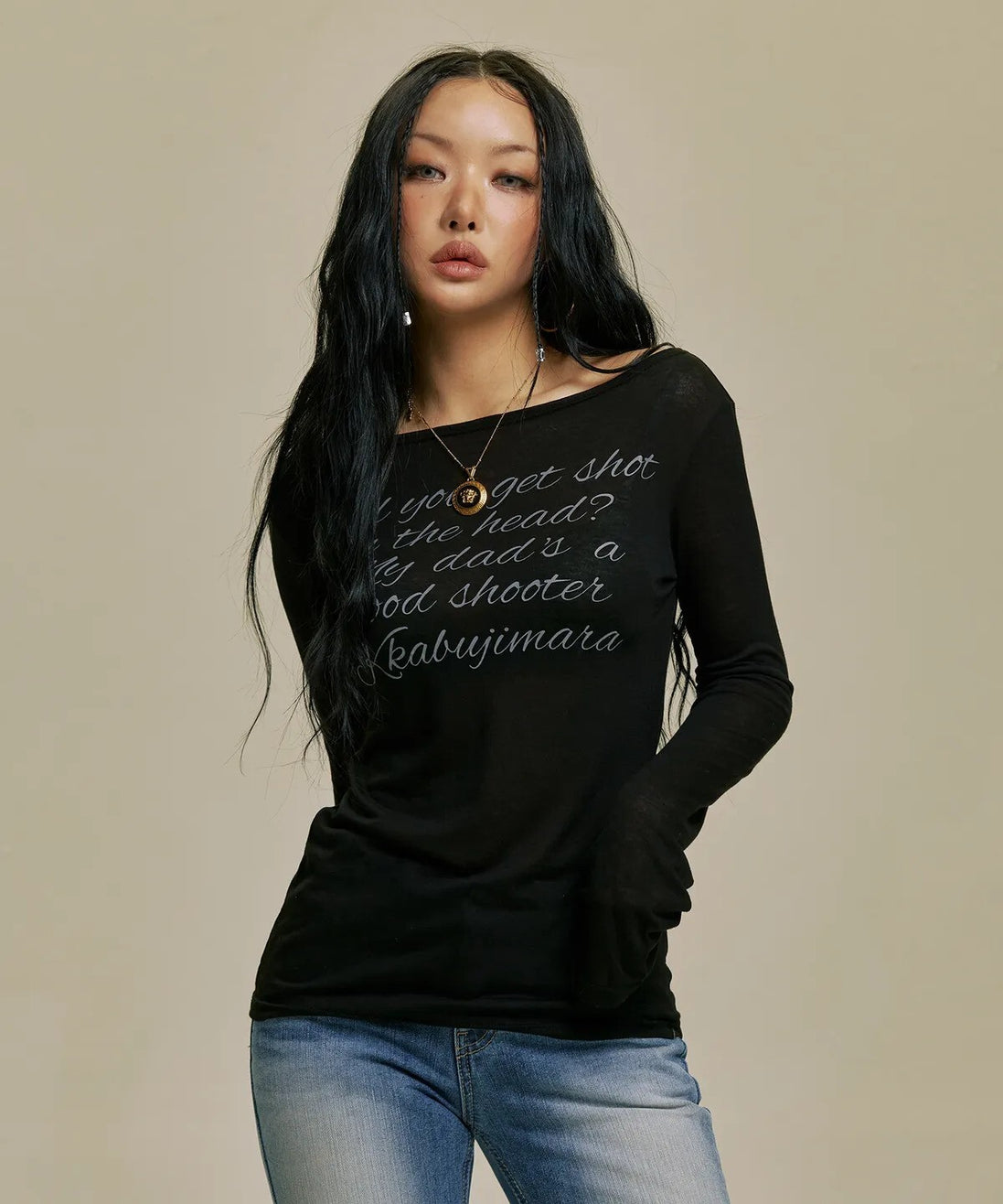 lettering sheer long sleeve (black)