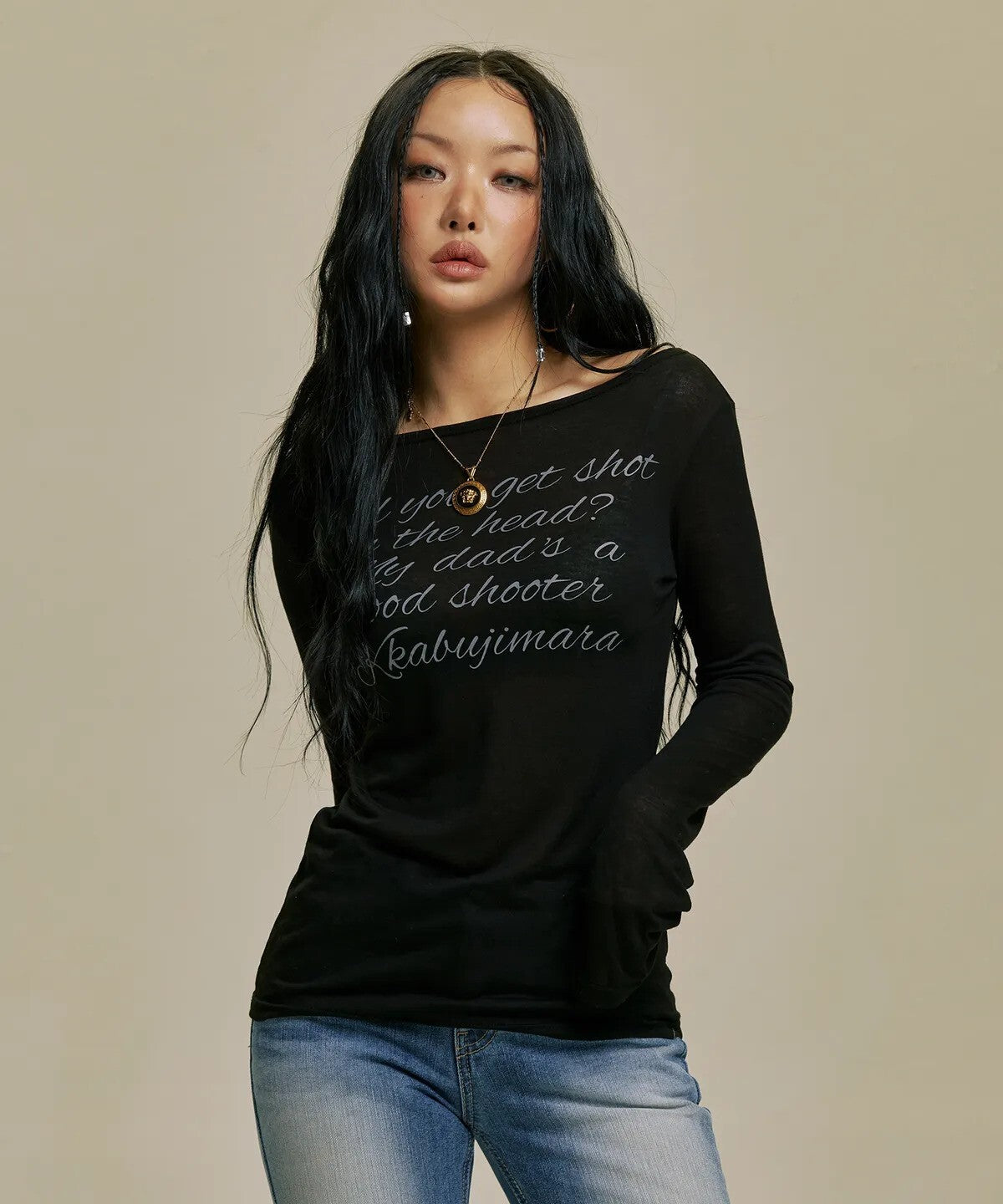 lettering sheer long sleeve (black)