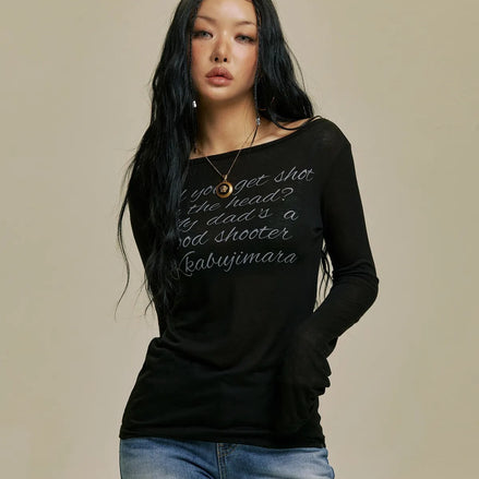 lettering sheer long sleeve (black)