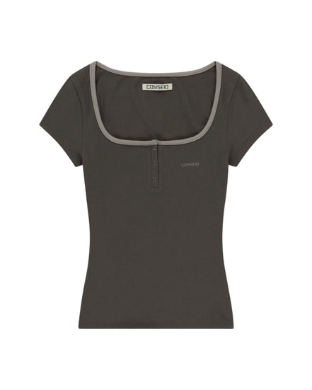 (ahyeon同款) coyseio - prong snap mini logo tee (ash brown)