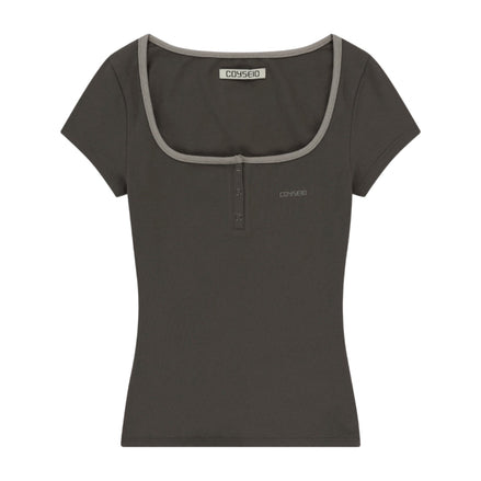 (ahyeon同款) coyseio - prong snap mini logo tee (ash brown)
