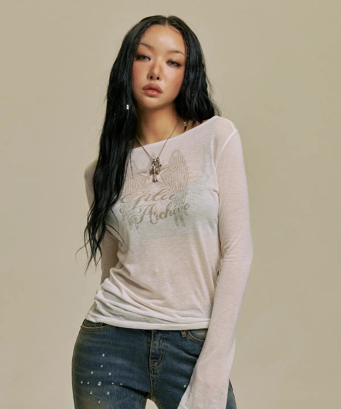 gila archive - STAR WING SHEER LONG SLEEVE (WHITE)