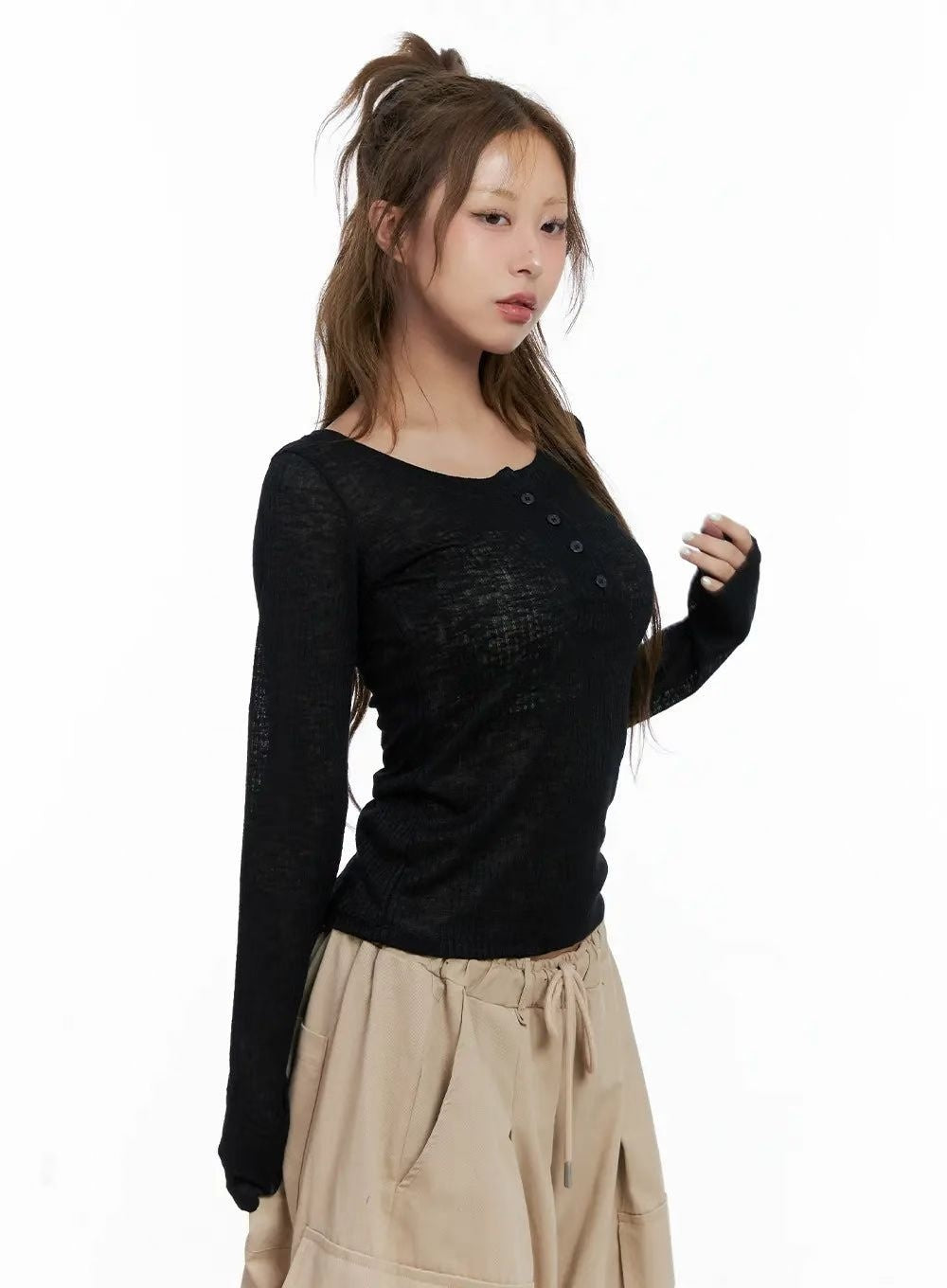 KR BUTTON ROUND NECK TOP (4 COLORS)