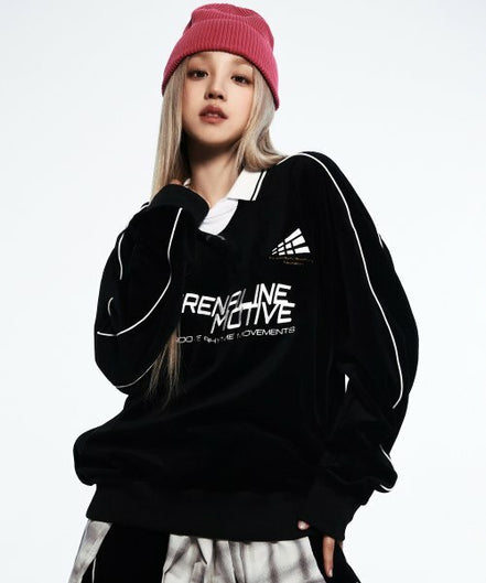 GROOVERHYME ADRENALINE MOTIVE VELVET SWEATSHIRT (BLACK)