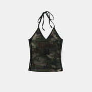 bad blood - Vintage Club Halter Tank (Green Camo)