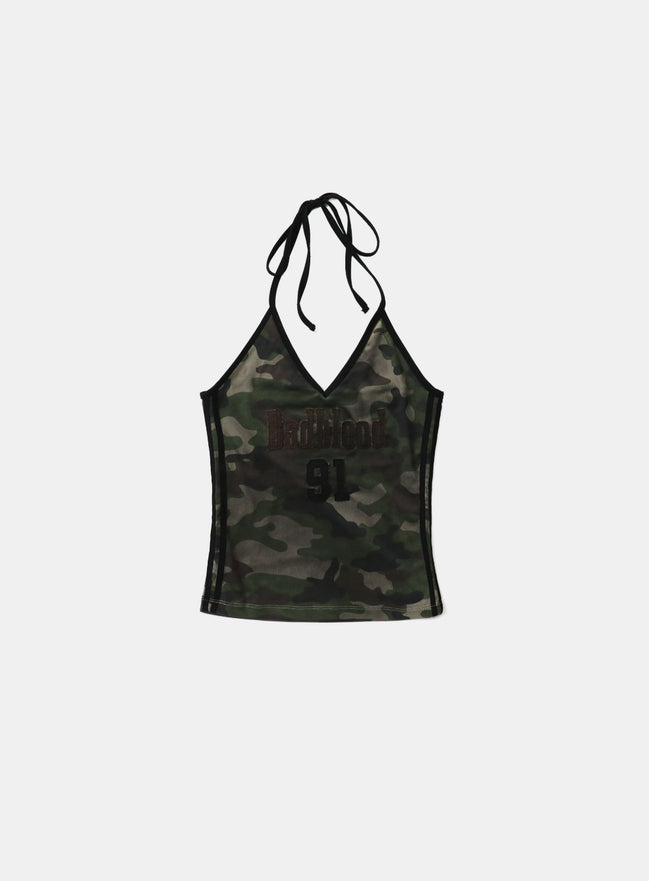 bad blood - Vintage Club Halter Tank (Green Camo)