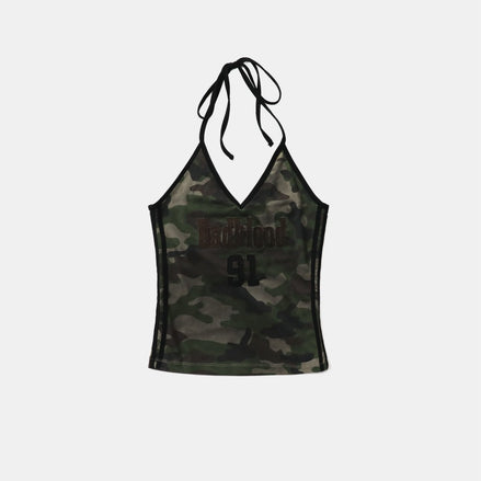 bad blood - Vintage Club Halter Tank (Green Camo)