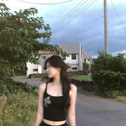 [WONYOUNG同款] illio - LEOPARD CROSS NECKLACE SLEEVELESS (BLACK)