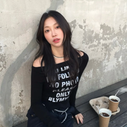 pleasenofollow - kacy lettering long off shoulder top (black)