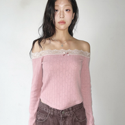 KR RIBBON LACE KNIT OFF SHOULDER TOP (4 COLORS)