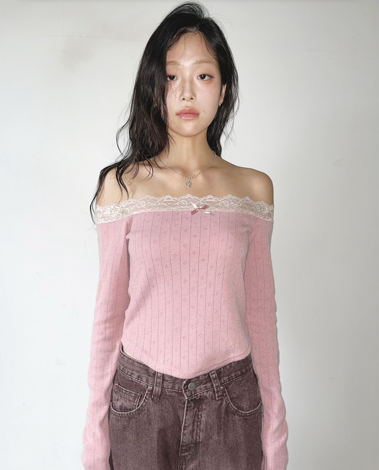 KR RIBBON LACE KNIT OFF SHOULDER TOP (4 COLORS)