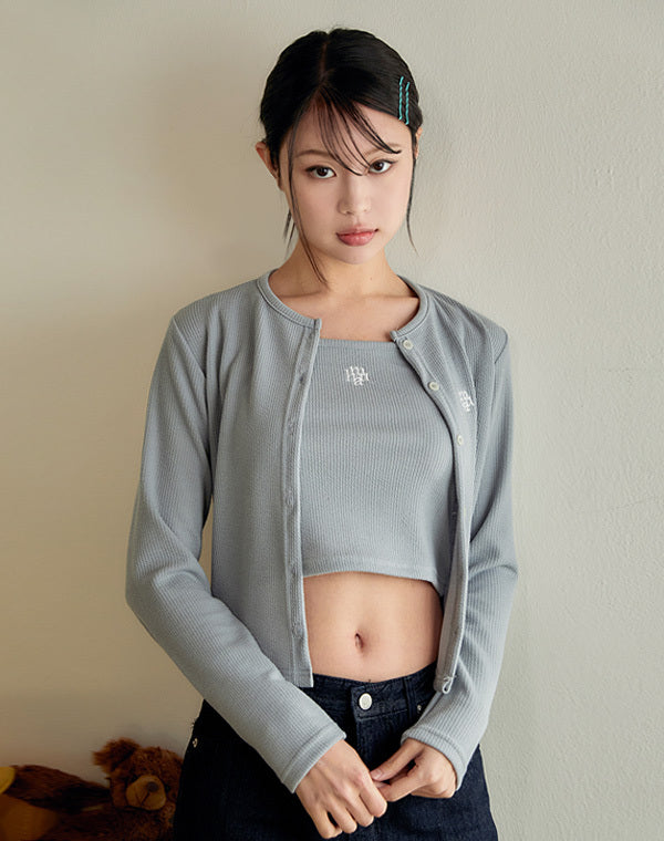 muahmuah - slimfit knit vest cardigan SET (7 COLORS)