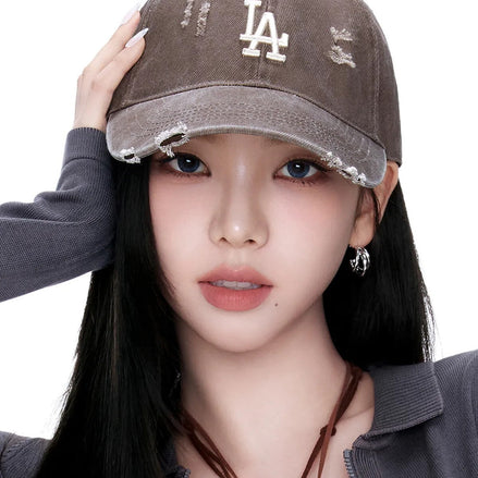 (karina同款) MLB - DAMAGE WASHING UNSTRUCTURED BALL CAP LA (BROWN)
