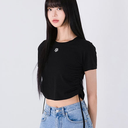 muahmuah - STRING SILKET LOGO HALF T-SHIRT (BLACK)