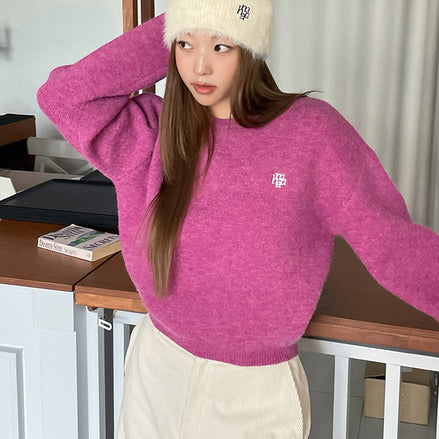 muahmuah - STITCH LOGO ROUND KNIT (PINK)