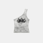 Bad Blood - Liner Patch One Shoulder Tank (Washed White)