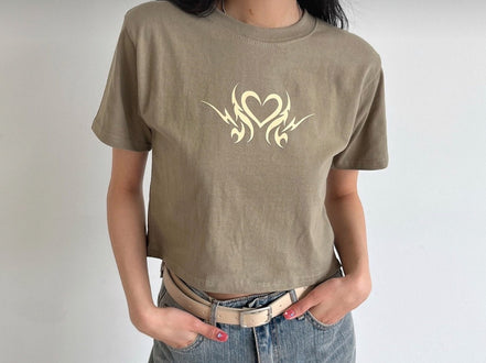 現貨 KR Y2K FIRE HEART CROP TEE 3 COLORS