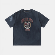 bad blood - Workshop Print Distressed T-Shirt (Navy)