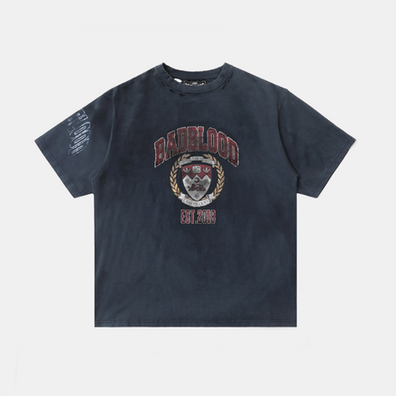 bad blood - Workshop Print Distressed T-Shirt (Navy)