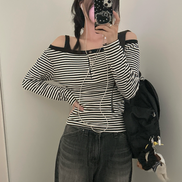 KR STRIPED HALF OFF SHOULDER TOP (2 COLORS)