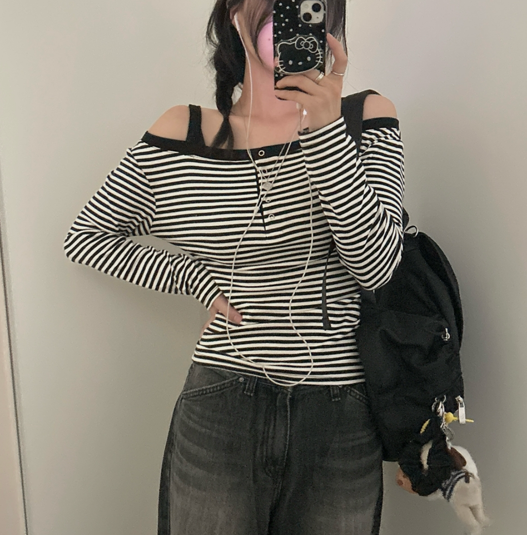 KR STRIPED HALF OFF SHOULDER TOP (2 COLORS)