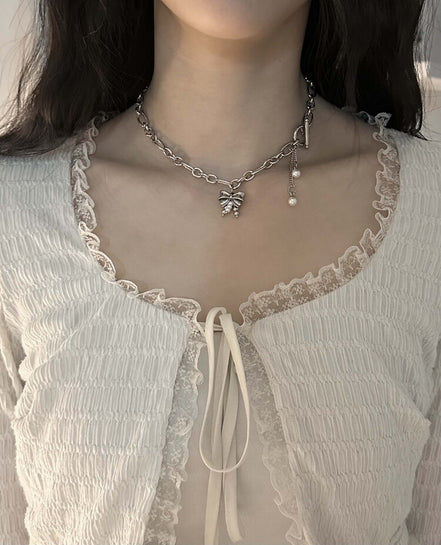 OFUSE - pearl drop choker (ribbon)