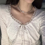 (yeji同款) OFUSE - pearl drop choker (rose)