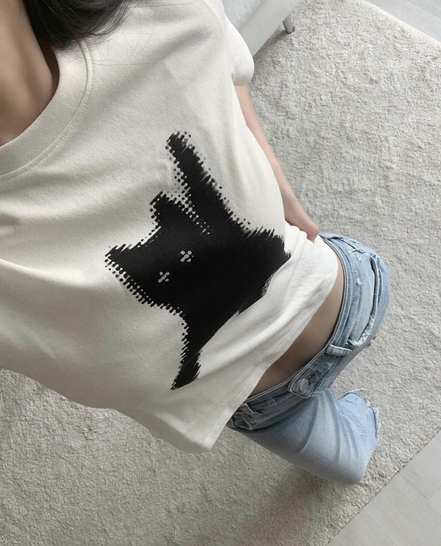 AEAE - FLASHED CATS EYE CROP T-SHIRTS [WHITE]