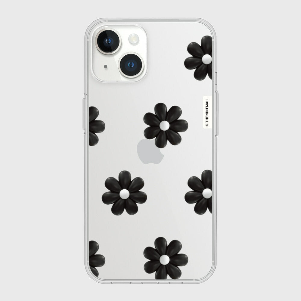 THE NINE MALL - black marguerite flower pattern 透明軟殼