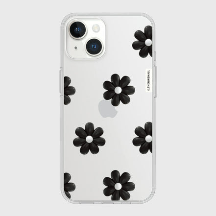THE NINE MALL - black marguerite flower pattern 透明軟殼