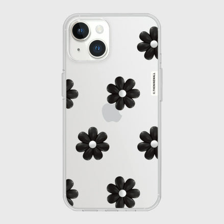 THE NINE MALL - black marguerite flower pattern 透明軟殼