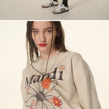 MARDI MERCREDI - SWEATSHIRT FLOWERMARDI BLOSSOM_OATMEAL BLACK