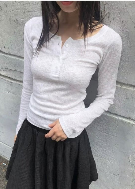 KR BUTTON ROUND NECK TOP (4 COLORS)