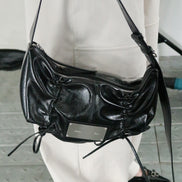 MATIN KIM - HALF SHIRRING RIBBON ROUND BAG (BLACK)