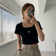 MUAHMAUH - SQUARE NECK CROP T-SHIRT (3 COLORS)