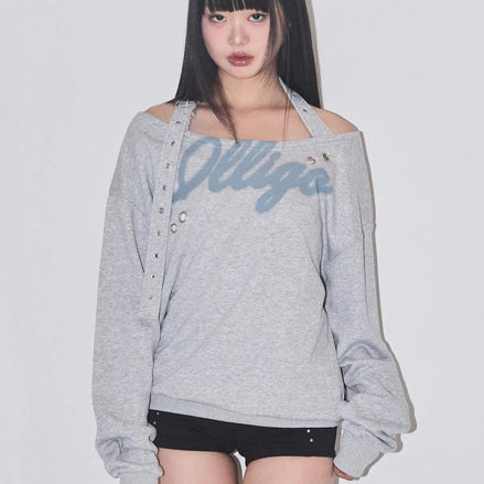 illigo - 129 buckle off shoulder sweatshirt (melange)