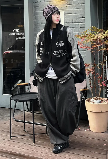 (現貨) CPGN STUDIO - CURVED COVER KNIT ZIPUP (BLACK)