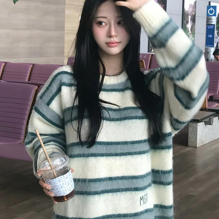 mahagrid - HAIRY STRIPE KNIT SWEATER (IVORY)