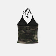 bad blood - Vintage Club Halter Tank (Green Camo)