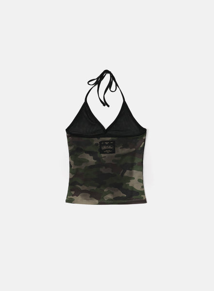 bad blood - Vintage Club Halter Tank (Green Camo)