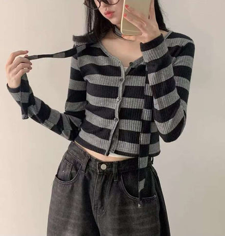 KR STRIPE CARDIGAN MUFFLER SET (3 COLORS)