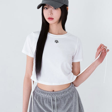 muahmuah - STRING SILKET LOGO HALF T-SHIRT (WHITE)