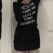 pleasenofollow - kacy lettering long off shoulder top (black)