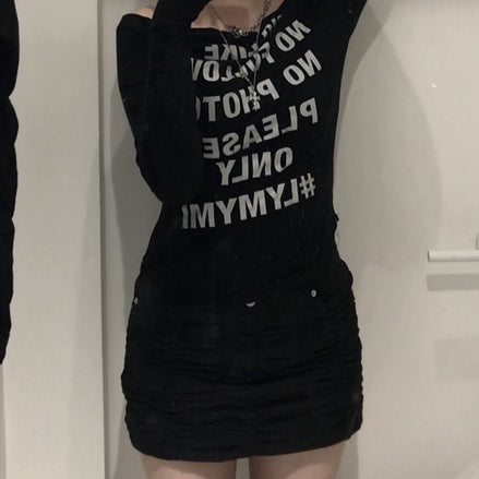 pleasenofollow - kacy lettering long off shoulder top (black)