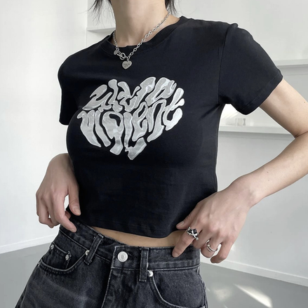 (現貨) KR Y2K 銀色心心 CROP TEE 3 COLORS