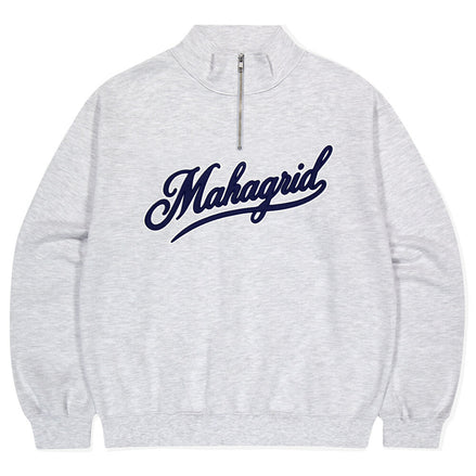 mahagrid - SCRIPT LOGO HALF ZIP UP (LIGHT GREY)