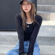 muahmuah - LOGO STITCH ROUND COLORING LONG SLEEVE (BLACK)
