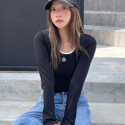 muahmuah - LOGO STITCH ROUND COLORING LONG SLEEVE (BLACK)