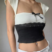 TH RIBBON LACE SQUAREE TOP (BW)